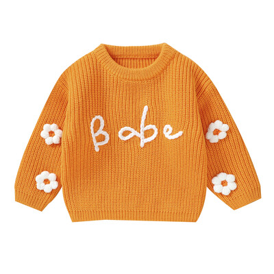 Pudcoco Baby Girl džemperis ar garām piedurknēm Crew Kakla ziedu burti Ziemas silts trikotāžas džemperis džemperis zīdaiņu apģērbs 6M-3T