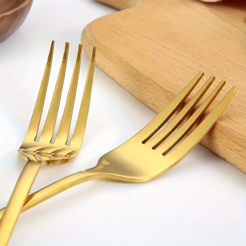 6 dalių aukso spalvos nerūdijančio plieno šakučių ir šaukštų rinkinys, plaunamas mašinoje, tinka restoranams, vakarėliams, vestuvėms