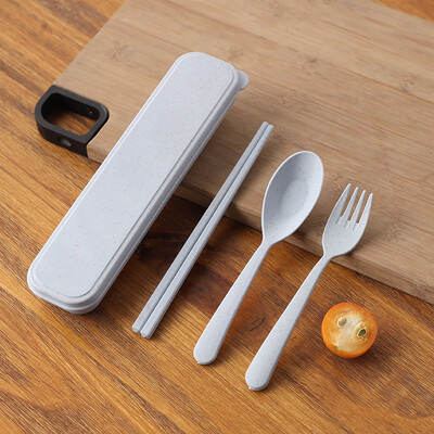 3 τεμάχια/Σετ Φορητό σετ επιτραπέζιων σκευών Πλαστικά σετ μαχαιροπήρουνων Πιρούνι κουτάλι Chopsticks Κοστούμι Φιλικό προς το περιβάλλον επαναχρησιμοποιούμενα μαχαιροπήρουνα ταξιδιού με κουτί