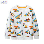„Little Maven“ vaikiški drabužiai, 2024 m. Nauji pavasario rudens viršutiniai drabužiai vaikiški drabužiai, kūdikių berniukų gobtuvai, animaciniai filmukai ekskavatoriai, megztiniai, medvilniniai