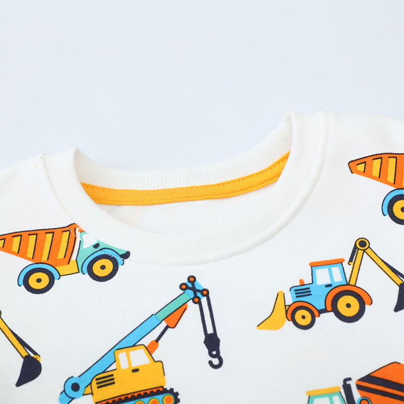 „Little Maven“ vaikiški drabužiai, 2024 m. Nauji pavasario rudens viršutiniai drabužiai vaikiški drabužiai, kūdikių berniukų gobtuvai, animaciniai filmukai ekskavatoriai, megztiniai, medvilniniai