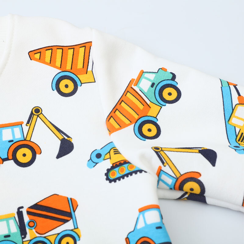 „Little Maven“ vaikiški drabužiai, 2024 m. Nauji pavasario rudens viršutiniai drabužiai vaikiški drabužiai, kūdikių berniukų gobtuvai, animaciniai filmukai ekskavatoriai, megztiniai, medvilniniai