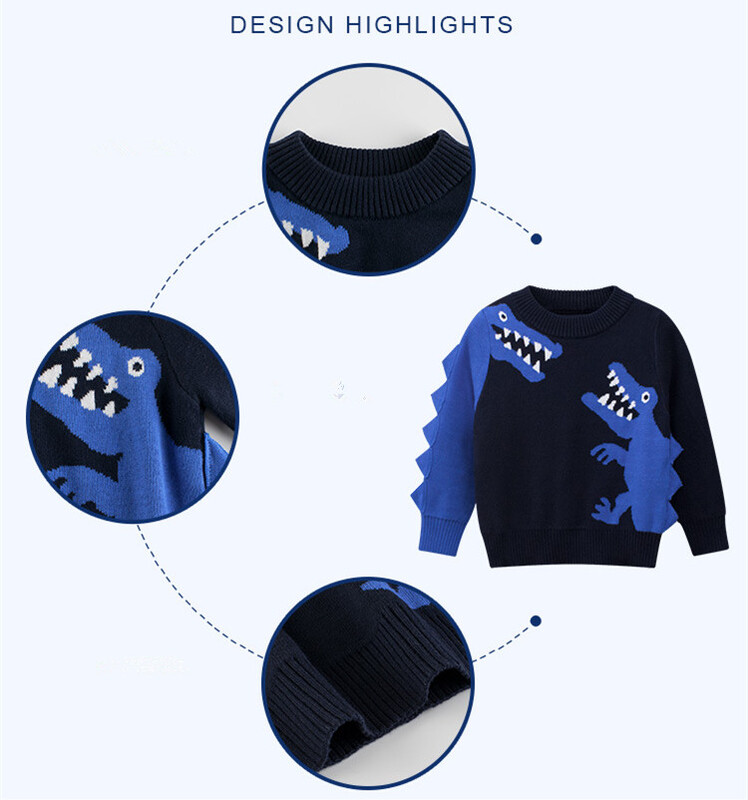 2021 m. rudens, žiemos vaikų megztiniai, berniukai, mergaitės, drabužiai Mieli 3D dinozaurų animaciniai filmukai, medvilniniai ilgomis rankovėmis, kūdikių megztiniai 3431