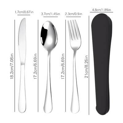 Galda piederumu komplekts ar futrāli Nerūsējošā tērauda galda piederumu dakšu karote bērniem, pikniks kempings ceļojumu pārnēsājams galda piederumu komplekts ar kastīti