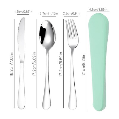 Galda piederumu komplekts ar futrāli Nerūsējošā tērauda galda piederumu dakšu karote bērniem, pikniks kempings ceļojumu pārnēsājams galda piederumu komplekts ar kastīti