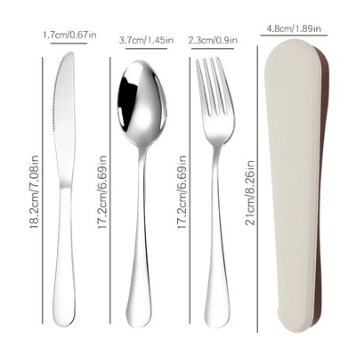 Galda piederumu komplekts ar futrāli Nerūsējošā tērauda galda piederumu dakšu karote bērniem, pikniks kempings ceļojumu pārnēsājams galda piederumu komplekts ar kastīti