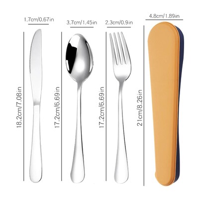 Galda piederumu komplekts ar futrāli Nerūsējošā tērauda galda piederumu dakšu karote bērniem, pikniks kempings ceļojumu pārnēsājams galda piederumu komplekts ar kastīti