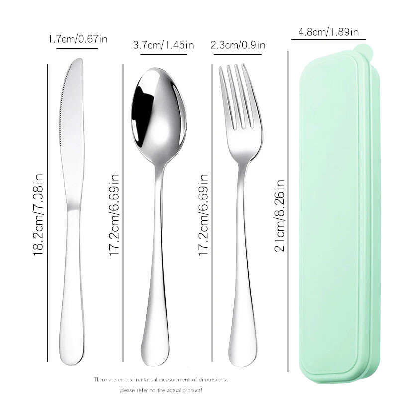 Galda piederumu komplekts ar futrāli Nerūsējošā tērauda galda piederumu dakšu karote bērniem, pikniks kempings ceļojumu pārnēsājams galda piederumu komplekts ar kastīti