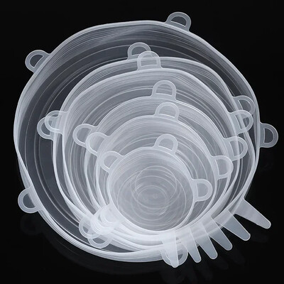 6 vnt Stiklainių dangteliai Silikoniniai dangteliai Maisto dangteliai Šviežiai išlaikantys dangteliai Mikrobangų krosnelės dangteliai Tamprus silikoninis dangtelis Virtuvės reikmenims