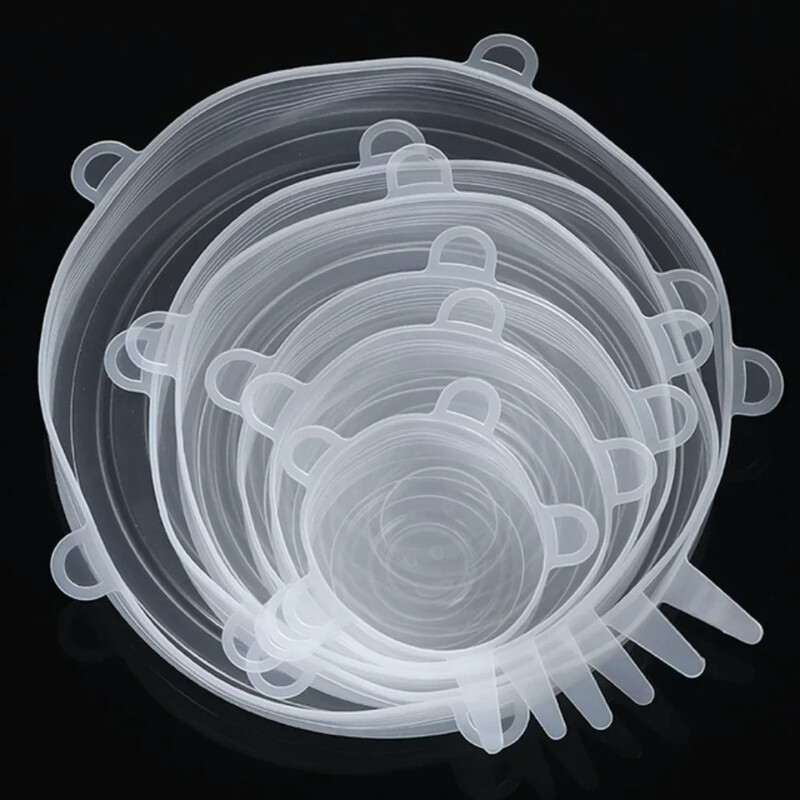 6 vnt Stiklainių dangteliai Silikoniniai dangteliai Maisto dangteliai Šviežiai išlaikantys dangteliai Mikrobangų krosnelės dangteliai Tamprus silikoninis dangtelis Virtuvės reikmenims