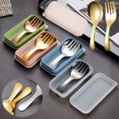 Mini set portabil de furculiță cu lingură din oțel inoxidabil pentru depozitare Desert Fructe Instrument pentru muncă, școală, veselă cu mâner scurt, potrivit pentru copii