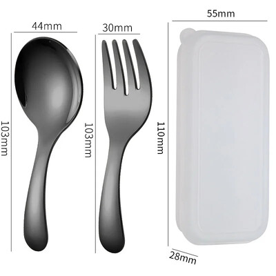 Mini set portabil de furculiță cu lingură din oțel inoxidabil pentru depozitare Desert Fructe Instrument pentru muncă, școală, veselă cu mâner scurt, potrivit pentru copii