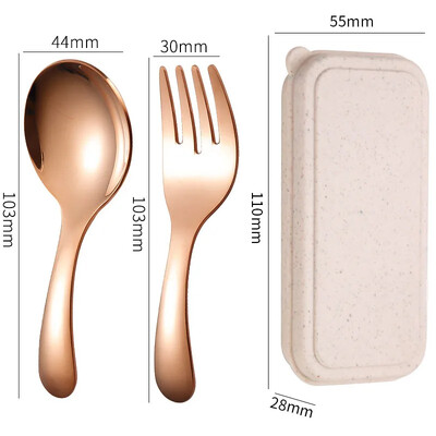 Mini set portabil de furculiță cu lingură din oțel inoxidabil pentru depozitare Desert Fructe Instrument pentru muncă, școală, veselă cu mâner scurt, potrivit pentru copii