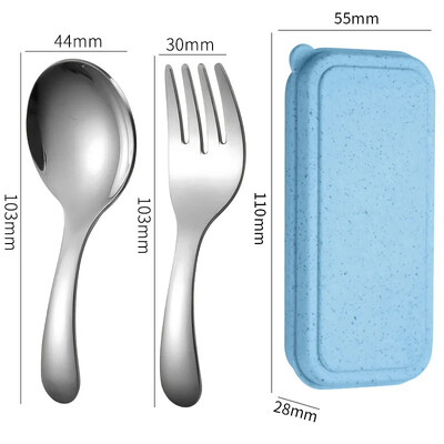 Mini set portabil de furculiță cu lingură din oțel inoxidabil pentru depozitare Desert Fructe Instrument pentru muncă, școală, veselă cu mâner scurt, potrivit pentru copii