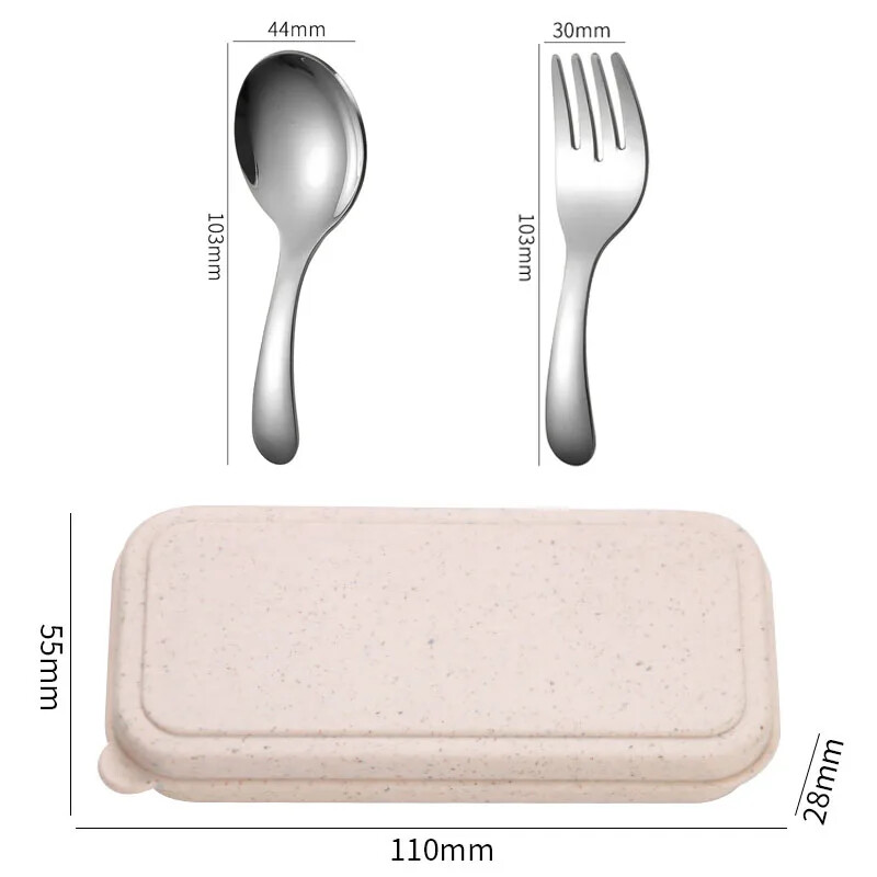 Mini set portabil de furculiță cu lingură din oțel inoxidabil pentru depozitare Desert Fructe Instrument pentru muncă, școală, veselă cu mâner scurt, potrivit pentru copii