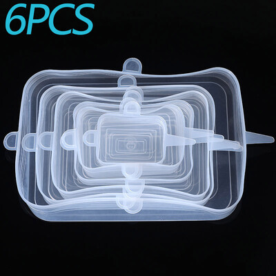 6 vnt. elastiniai silikoniniai dangteliai, tamprūs dangteliai, sandarūs maisto įvyniojimai, išlaikantys šviežią sandarumą.