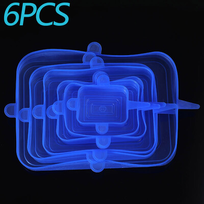 6 vnt. elastiniai silikoniniai dangteliai, tamprūs dangteliai, sandarūs maisto įvyniojimai, išlaikantys šviežią sandarumą.