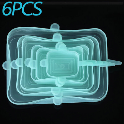 6 vnt. elastiniai silikoniniai dangteliai, tamprūs dangteliai, sandarūs maisto įvyniojimai, išlaikantys šviežią sandarumą.