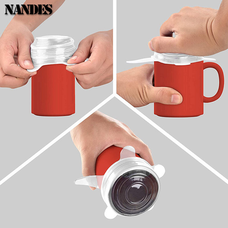 6 vnt. elastiniai silikoniniai dangteliai, tamprūs dangteliai, sandarūs maisto įvyniojimai, išlaikantys šviežią sandarumą.