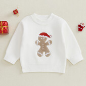 Suefunskry Βρεφικά κορίτσια αγόρια Χριστουγεννιάτικο πουλόβερ μακρυμάνικο με λαιμόκοψη μελόψωμο κέντημα πλεκτό πουλόβερ Φθινοπωρινό Χειμώνα πλεκτά μπλουζάκια