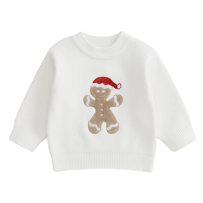 Suefunskry Βρεφικά κορίτσια αγόρια Χριστουγεννιάτικο πουλόβερ μακρυμάνικο με λαιμόκοψη μελόψωμο κέντημα πλεκτό πουλόβερ Φθινοπωρινό Χειμώνα πλεκτά μπλουζάκια