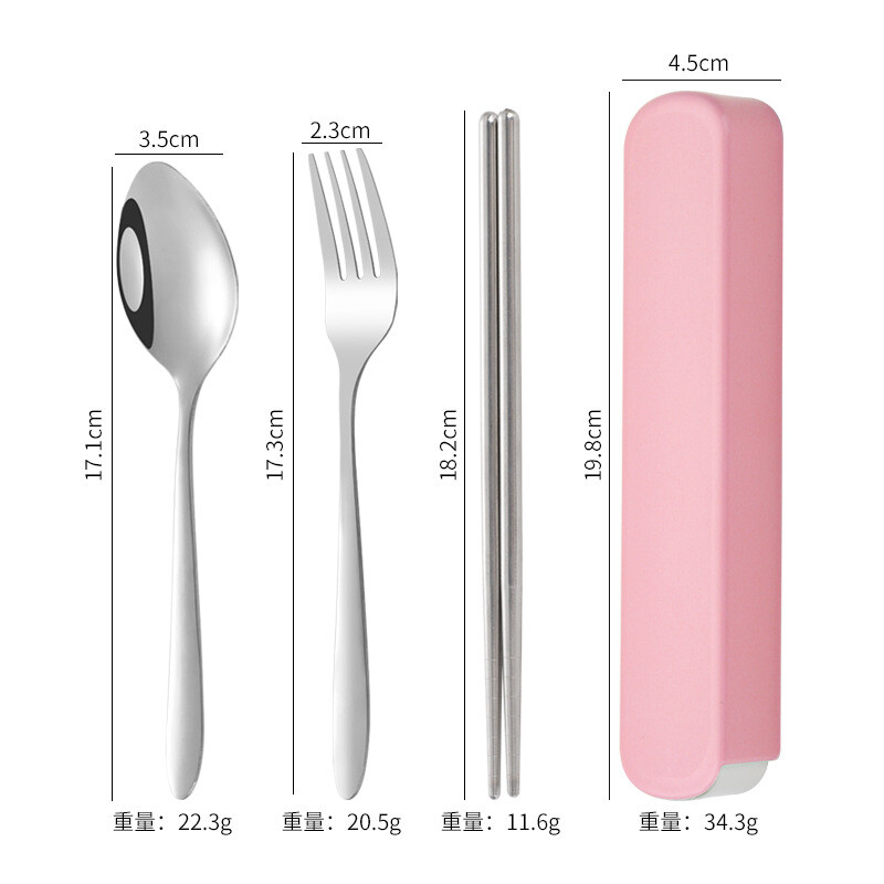 3 részes hordozható étkészlet Doboz rozsdamentes acél Kés, villa és kanál étkészlet Utazási gyerek étkészlet Iskolai étterem