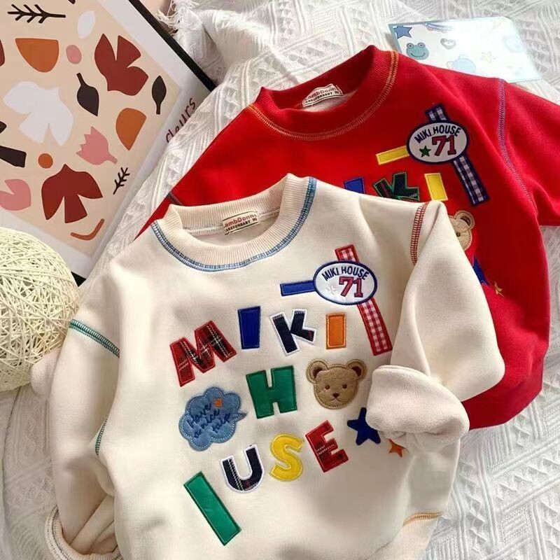 Gyerek fiúk és lányok vékony pulóver őszi és télen új címke hímzés japán gyerek baba bő gyerek felső