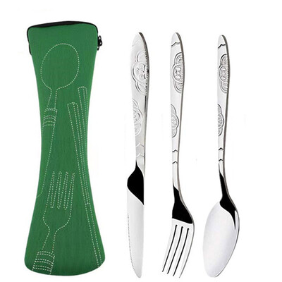 Rozsdamentes acél evőeszköz táska, mosható cipzáras evőeszközkészlettel. Hordozható tasak vacsorához Háztartási szerszám Utazó kemping kanál