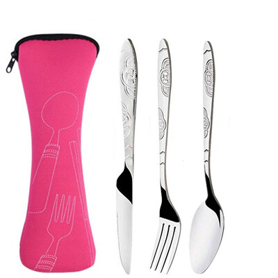 Rozsdamentes acél evőeszköz táska, mosható cipzáras evőeszközkészlettel. Hordozható tasak vacsorához Háztartási szerszám Utazó kemping kanál