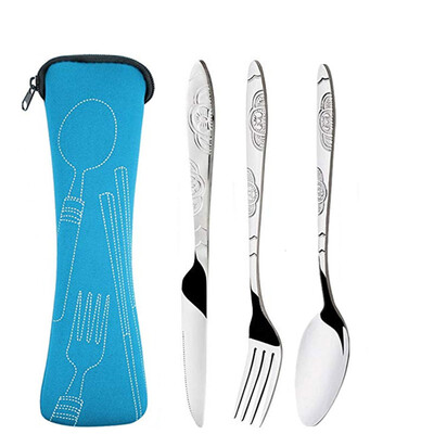 Rozsdamentes acél evőeszköz táska, mosható cipzáras evőeszközkészlettel. Hordozható tasak vacsorához Háztartási szerszám Utazó kemping kanál