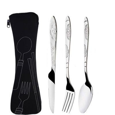 Rozsdamentes acél evőeszköz táska, mosható cipzáras evőeszközkészlettel. Hordozható tasak vacsorához Háztartási szerszám Utazó kemping kanál