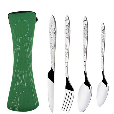 Rozsdamentes acél evőeszköz táska, mosható cipzáras evőeszközkészlettel. Hordozható tasak vacsorához Háztartási szerszám Utazó kemping kanál