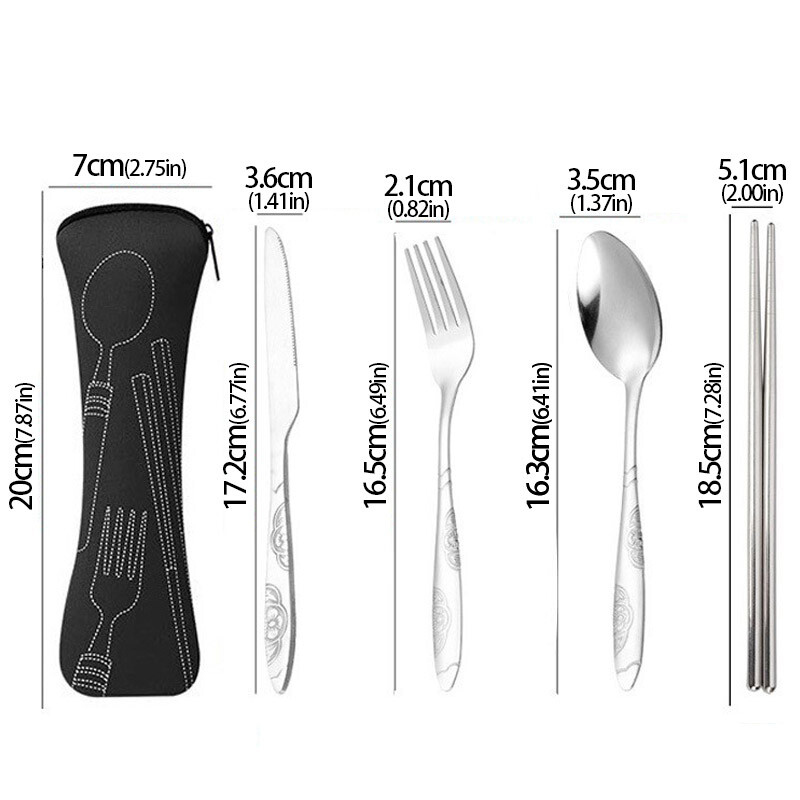 Rozsdamentes acél evőeszköz táska, mosható cipzáras evőeszközkészlettel. Hordozható tasak vacsorához Háztartási szerszám Utazó kemping kanál