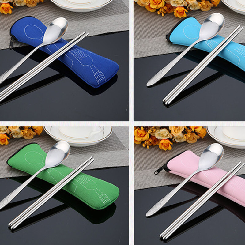 Rozsdamentes acél evőeszköz táska, mosható cipzáras evőeszközkészlettel. Hordozható tasak vacsorához Háztartási szerszám Utazó kemping kanál