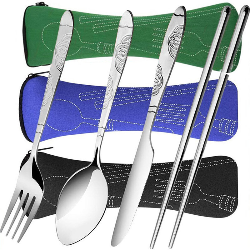 Rozsdamentes acél evőeszköz táska, mosható cipzáras evőeszközkészlettel. Hordozható tasak vacsorához Háztartási szerszám Utazó kemping kanál