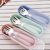 3 vnt. dėklas šaukštui ir šakutei Cartoon nešiojamieji stalo įrankiai apvalios rankenos šaukšto ir šakutės dėklas