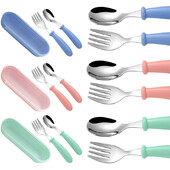 3db Kanál Villák Doboz Rozsdamentes Acél étkészlet Evőeszköz Etetés Babaetetés étkészlet Gyermek edény