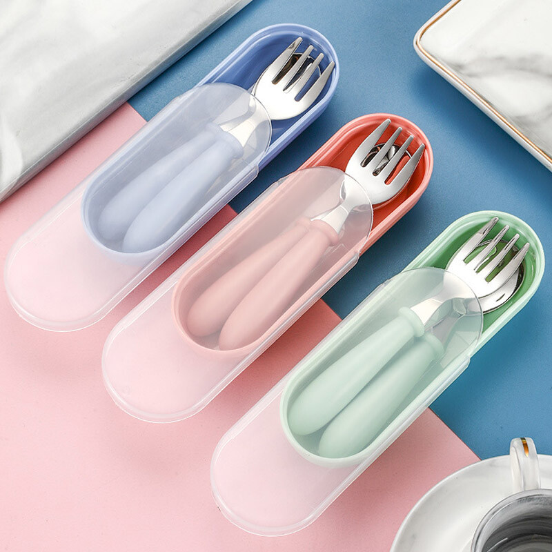 3db Kanál Villák Doboz Rozsdamentes Acél étkészlet Evőeszköz Etetés Babaetetés étkészlet Gyermek edény