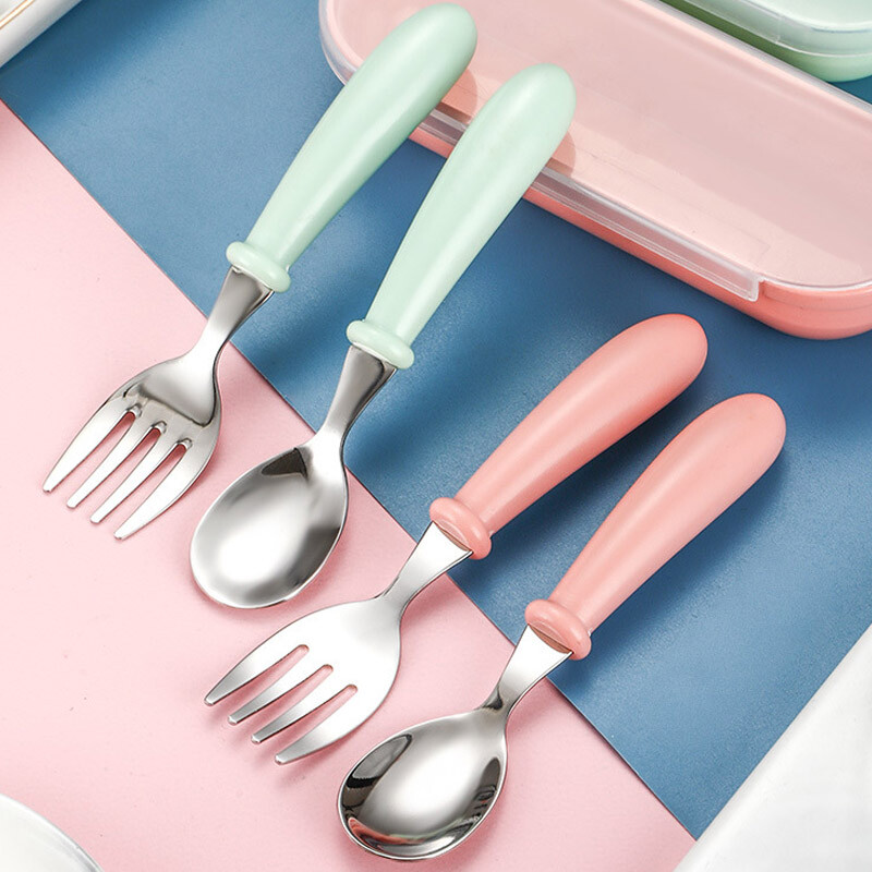 3db Kanál Villák Doboz Rozsdamentes Acél étkészlet Evőeszköz Etetés Babaetetés étkészlet Gyermek edény