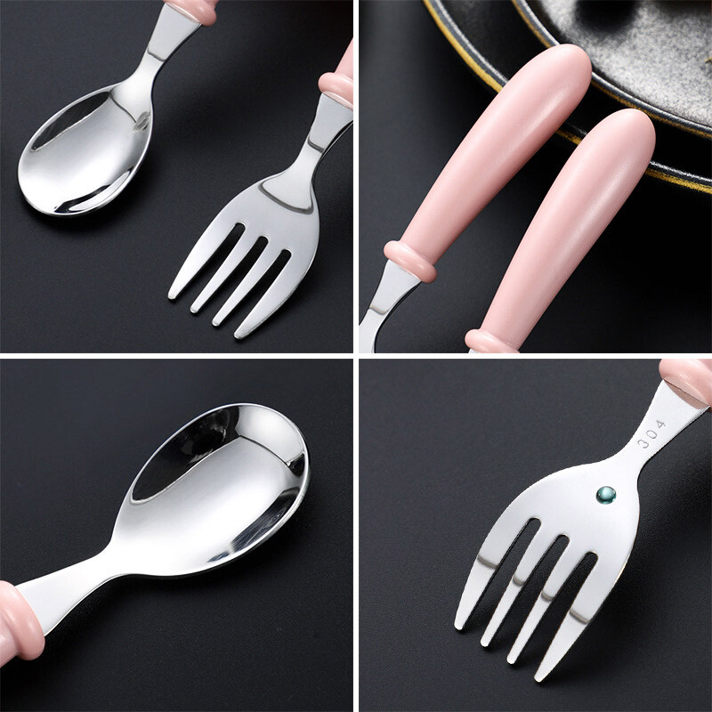 3db Kanál Villák Doboz Rozsdamentes Acél étkészlet Evőeszköz Etetés Babaetetés étkészlet Gyermek edény