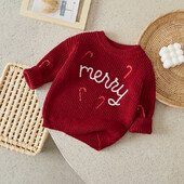 Suefunskry Baby Merry Christmas πουλόβερ Χαριτωμένο μακρυμάνικο ζαχαρωτό ζαχαροκάλαμο κέντημα πλεκτό πουλόβερ Βρεφικό φθινόπωρο, χειμώνα casual μπλουζάκια