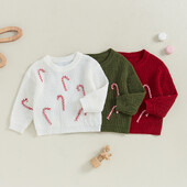 „Pudcoco“ naujagimio kalėdinis megztinis, laisvalaikio „Candy Cane“ šiltas megztas ilgomis rankovėmis megztas megztinis kūdikiams 0-3T