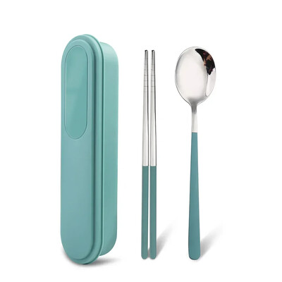 Φορητό σετ μαχαιροπήρουνων από ανοξείδωτο ατσάλι με κουτί αποθήκευσης, 304 ατσάλινο κουτάλι πιρουνιού, μαχαιροπήρουνα ταξιδιού για μαθητικούς εξωτερικούς χώρους, σετ σερβίτσιων