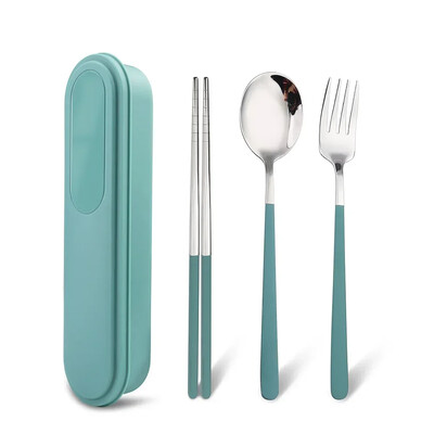 Φορητό σετ μαχαιροπήρουνων από ανοξείδωτο ατσάλι με κουτί αποθήκευσης, 304 ατσάλινο κουτάλι πιρουνιού, μαχαιροπήρουνα ταξιδιού για μαθητικούς εξωτερικούς χώρους, σετ σερβίτσιων