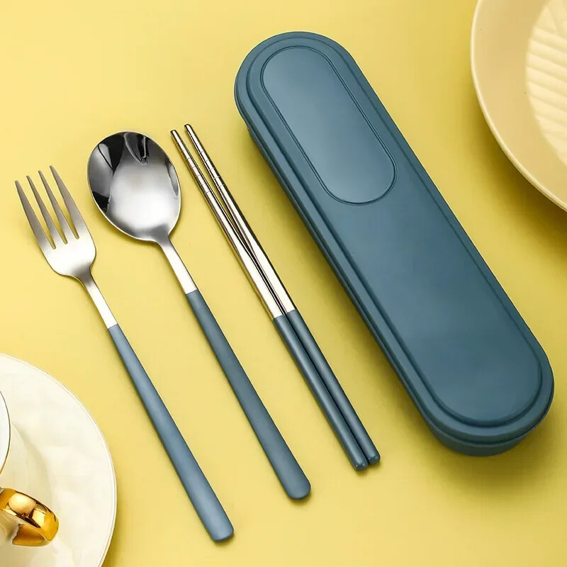 Φορητό σετ μαχαιροπήρουνων από ανοξείδωτο ατσάλι με κουτί αποθήκευσης, 304 ατσάλινο κουτάλι πιρουνιού, μαχαιροπήρουνα ταξιδιού για μαθητικούς εξωτερικούς χώρους, σετ σερβίτσιων