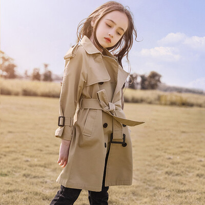 4-13 ετών Teen Girls Long Trench Coats New Fashion England Style Windbreaker Jacket για κορίτσια Ανοιξιάτικα φθινοπωρινά παιδικά ρούχα