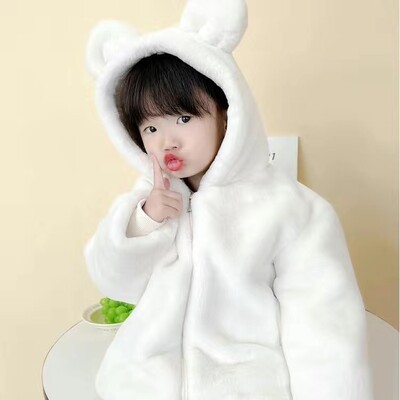Miela Big Ear pliušinė striukė kūdikiui Nauja rudens žiemos šilti dirbtinio kailio paltai mergaitėms su gobtuvu sniego paltai Minkšti vaikiški viršutiniai drabužiai