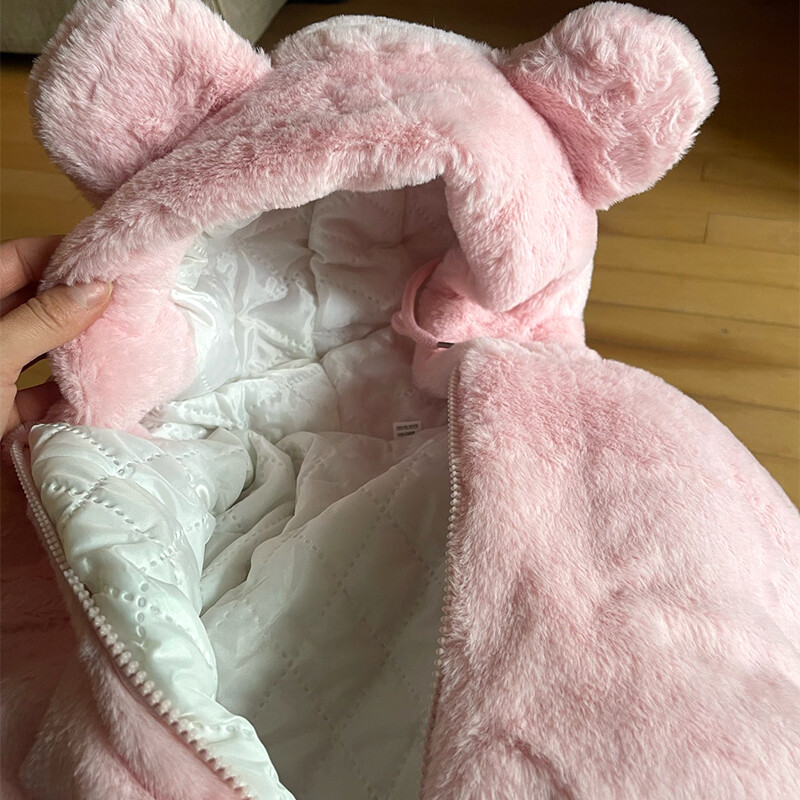 Miela Big Ear pliušinė striukė kūdikiui Nauja rudens žiemos šilti dirbtinio kailio paltai mergaitėms su gobtuvu sniego paltai Minkšti vaikiški viršutiniai drabužiai