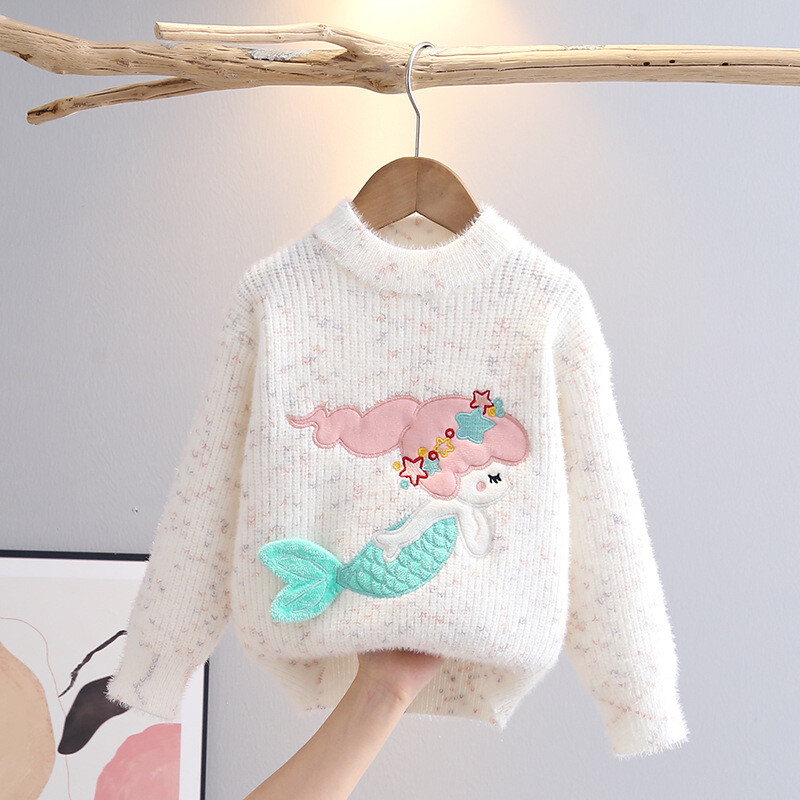 Îmbrăcăminte pentru copii Toamna Iarnă Moda pentru fete Pulover tricotat îngroșat pentru copii Fată Desen animat Sirenă Top colorat HY08181