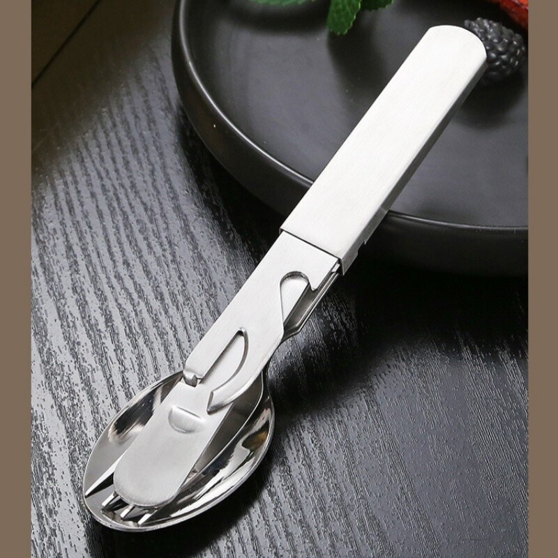 Nerūdijančio plieno nešiojamas lauko kempingas Daugiafunkcis kombinuotas stalo įrankių peilių ir šakučių rinkinys karinis ventiliatoriaus šakutė ir šaukštas